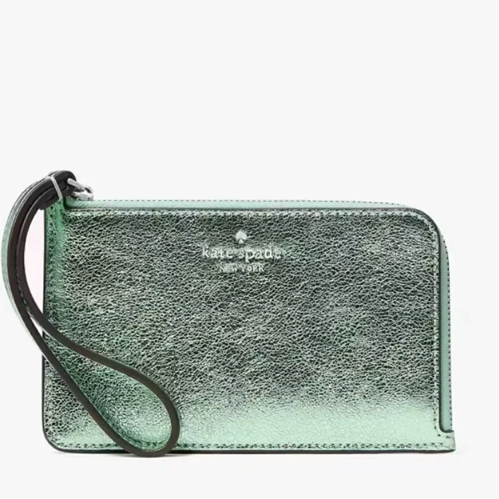 Kate Spade Lucy Metallic Small L-zip Wristlet Bag Wallet Purse